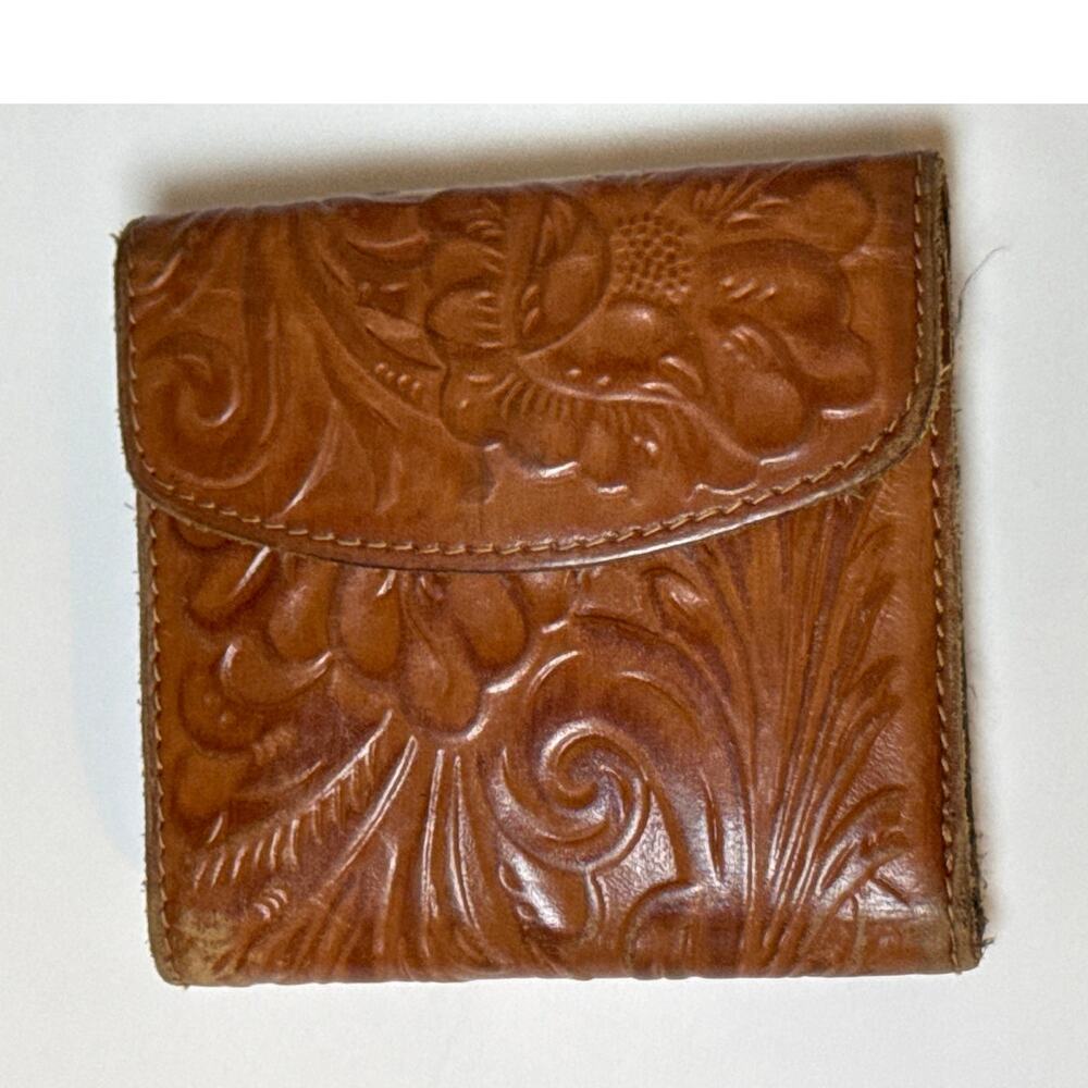 Vintage Patricia Nash Leather Trifold Wallet Coin Purse Embossed Leather Brown